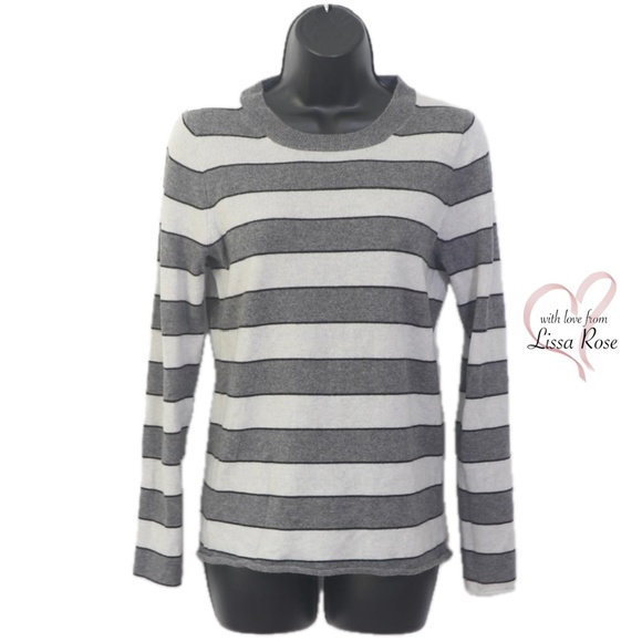 SALE Perfectly Soft Italian Cashmere Grey Striped Sweater (J. Crew) - Picture 1 of 4